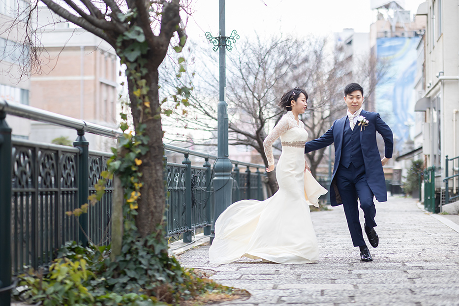 名古屋・納屋橋でのドレス・ロケーション前撮り撮影。