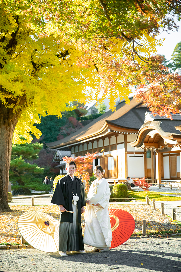 岐阜・中津川の永保寺での和装前撮り撮影。巨大なイチョウの木下で撮影
