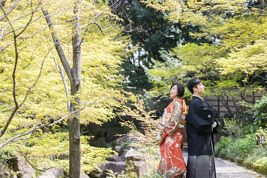 名古屋・徳川園での和装前撮り撮影。
