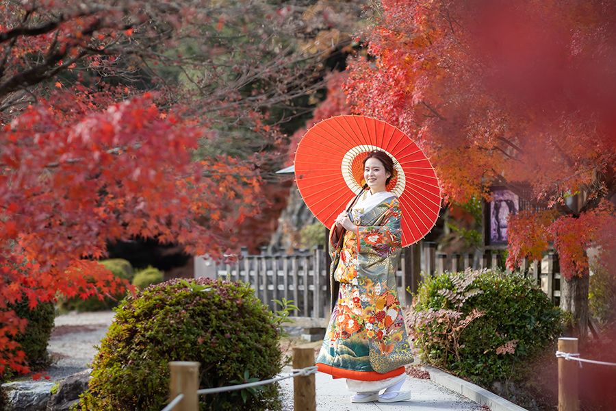 岐阜県多治見市の永保持での紅葉・和装前撮り撮影
