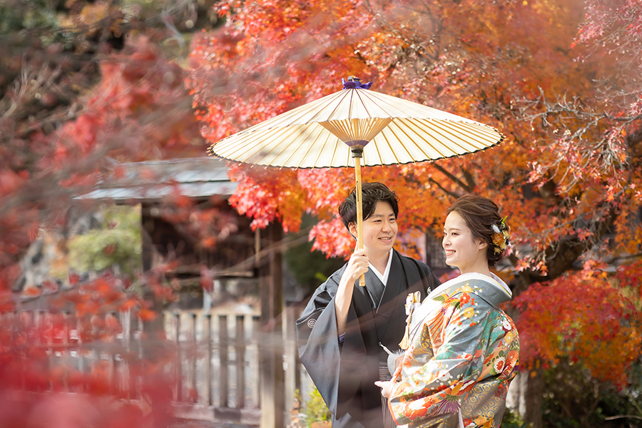 岐阜県多治見市の永保持での紅葉・和装前撮り撮影
