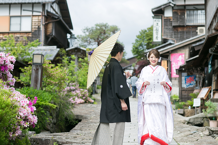岐阜県の馬籠と妻籠での和装前撮り撮影