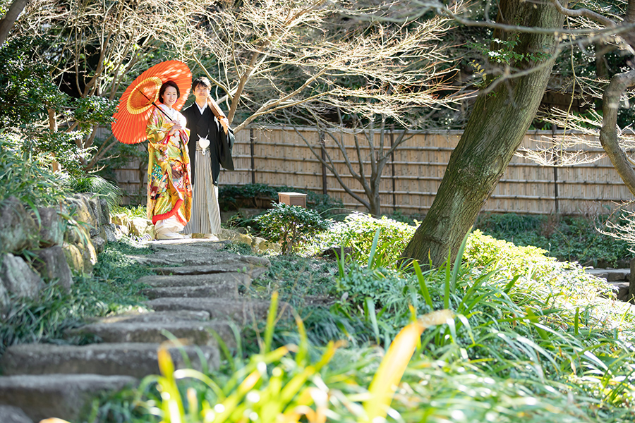名古屋市の徳川園と東山荘での和装前撮り撮影