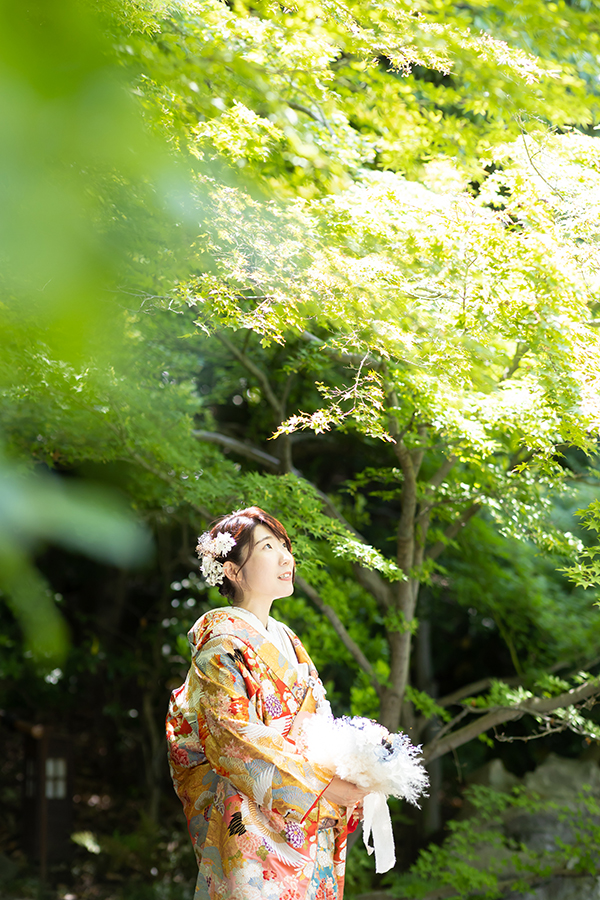 名古屋市の徳川園と三重県六華苑での和装前撮り撮影。白無垢と色打ち掛けでの撮影