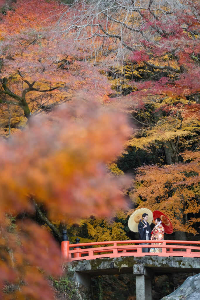 岐阜・長良川での和装前撮り。紅葉前撮り